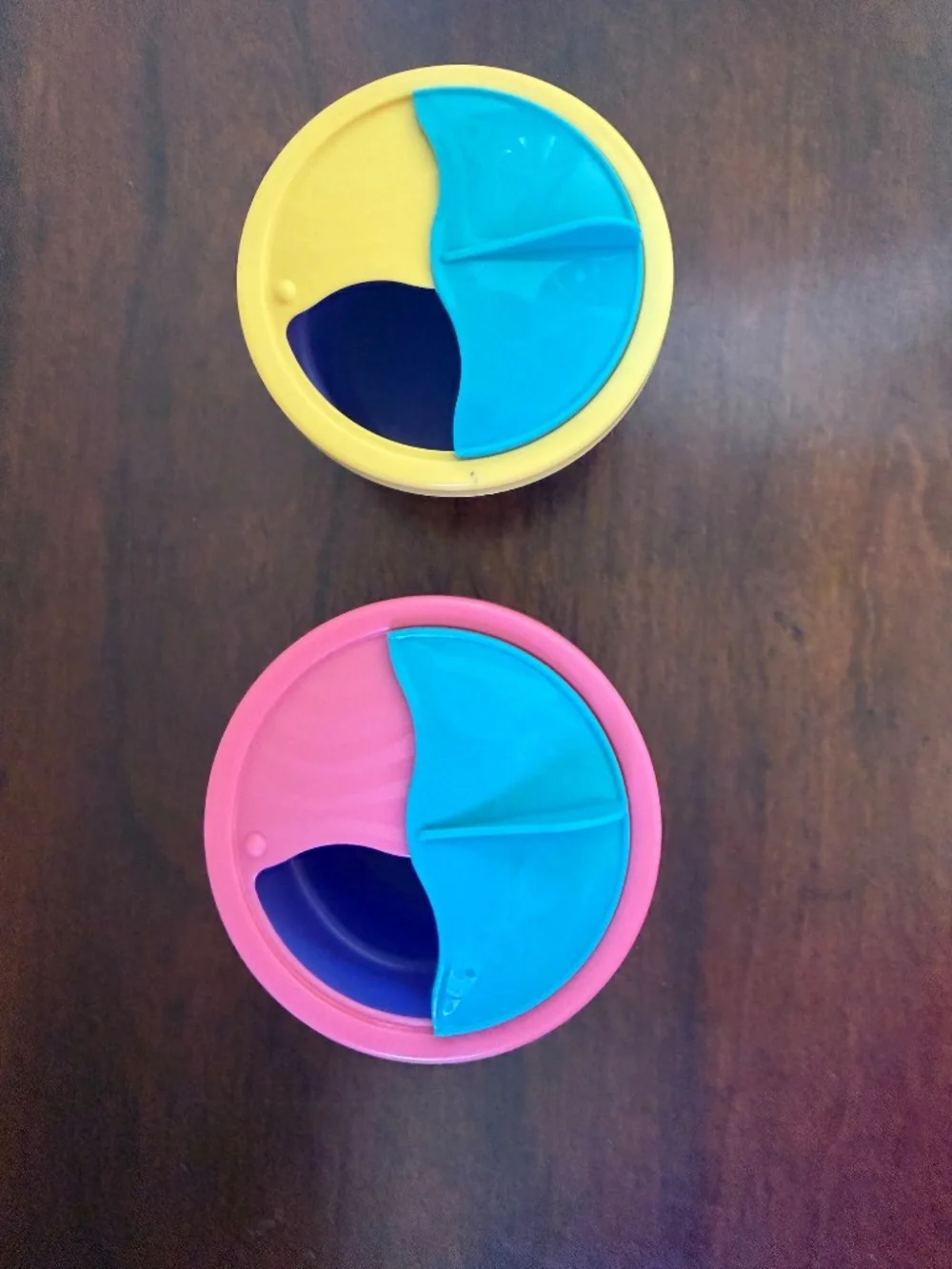 Vintage Tupperware Snack Be Nimble Purple Container Cup, Pink, Yellow, Teal Lid